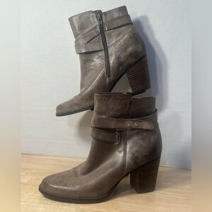 ❗️ Arturo Chiang Leather Brushed Brown / Grey Ankle Block Heel Bootie 10M